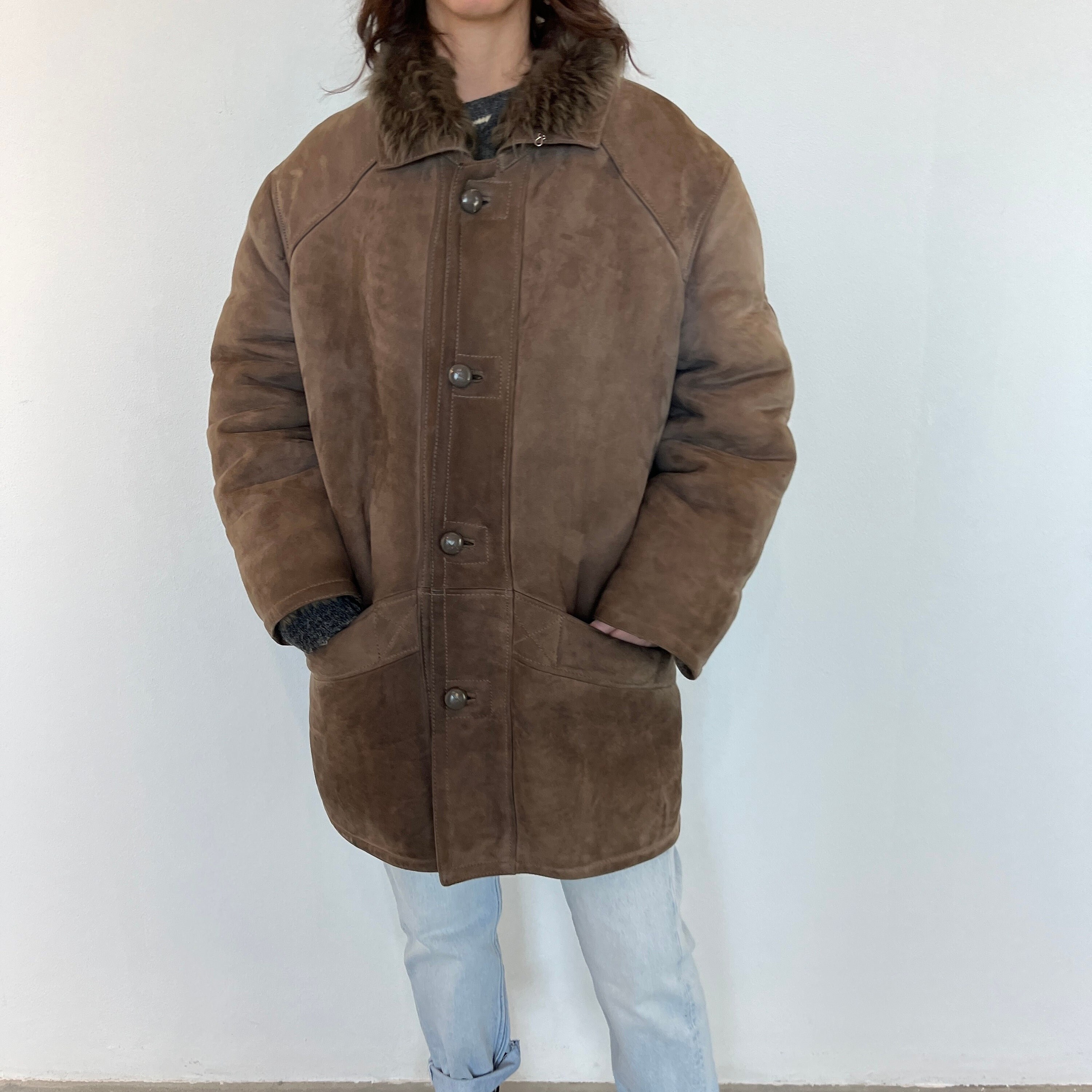 ムートン・ファーコート Left Shearling fur jacket brown Original Vintage Shearling / Brown Vintage Women's Sheepskin