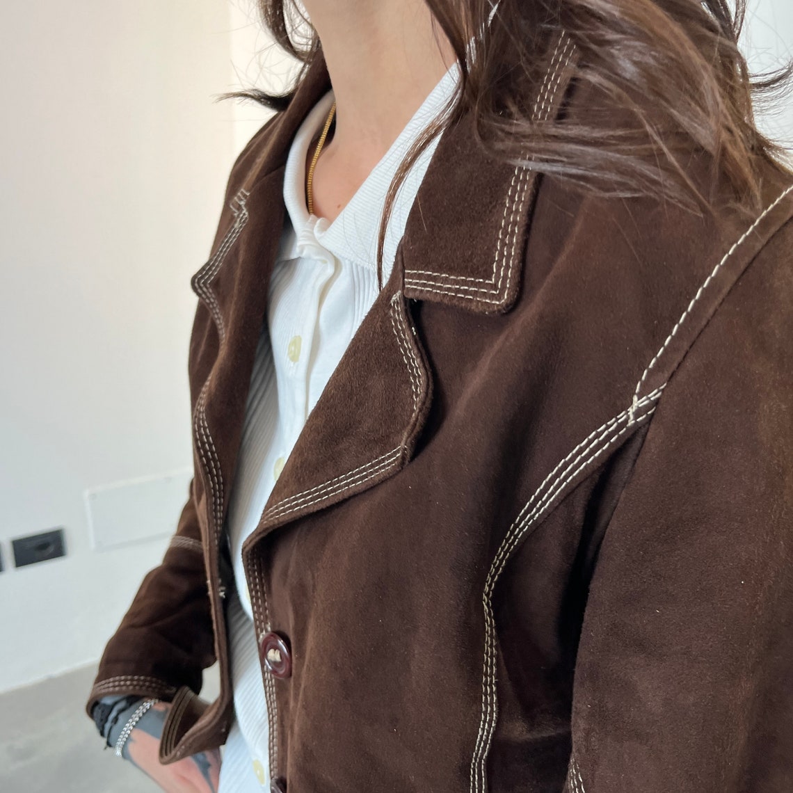 xs/s Blazer suede vintage / giacca di pelle marrone / Giacca suede/ leather vintage jacket / blazer donna camoscio / giacca suede brown, Foto 4 von 5