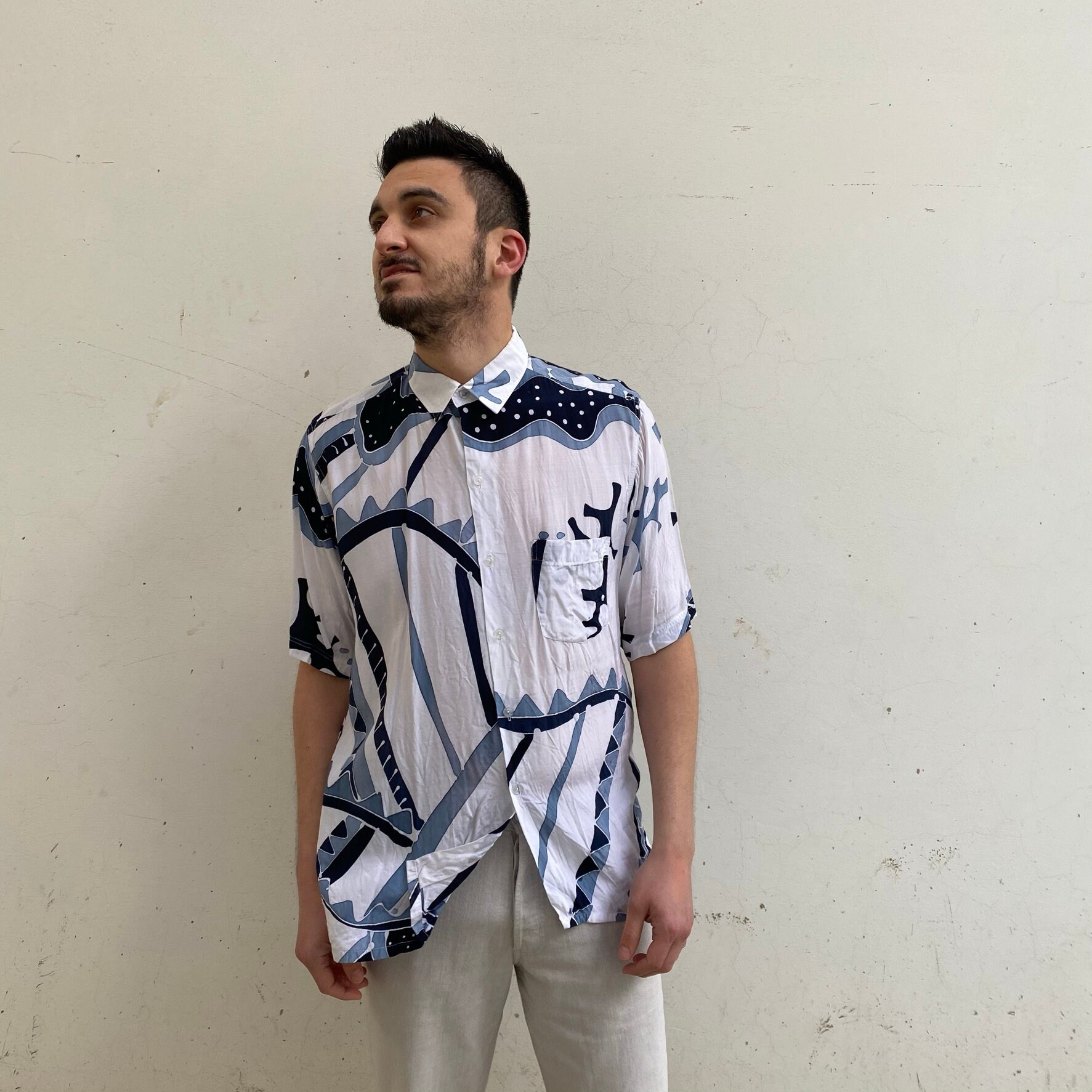M 80s イタリア製 Abstract Print Rayon shirt M 80s イタリア製 Abstract Print Rayon shirt