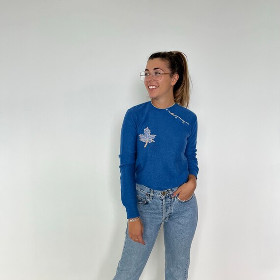 Feuille Pull vintage bleu clair ann es 70 pull femme vintage