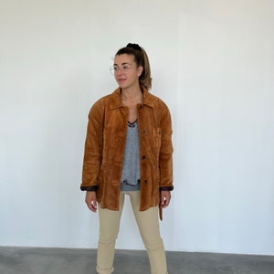 Vintage heavy suede jacket/ vintage leather padded jacket/ women vintage suede winter jacket/ heavy leather trench jacket image 3