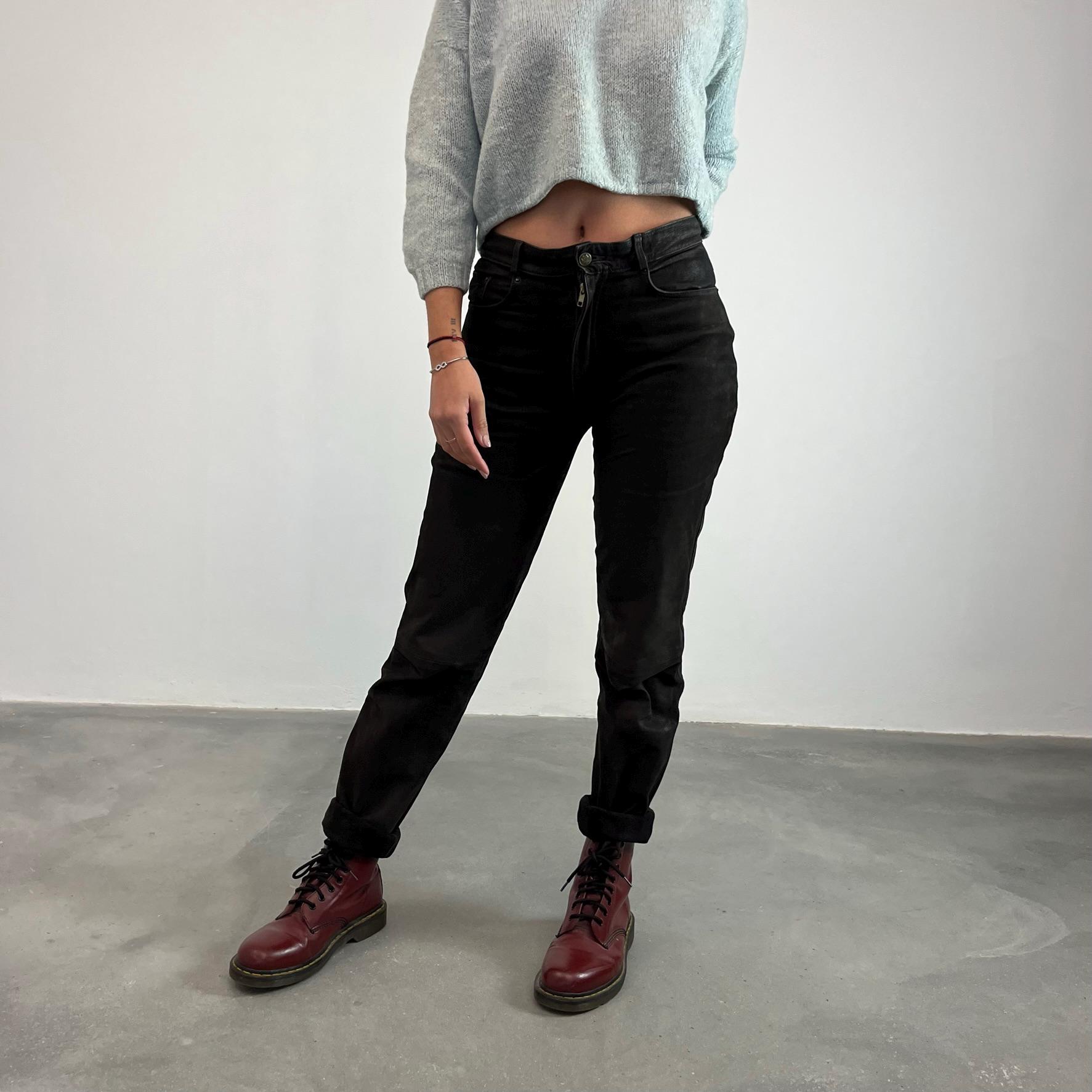 GENUINE LEATHER 80s vintage jeans / women's high-waisted leather trousers / women's vintage leather trousers / women's dark leather jeans's/m