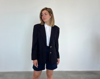 Vintage 80s virgin wool blazer / Womens vintage wool jacket / Womens vintage blue wool blazer / Womens vintage wool blazer jacket