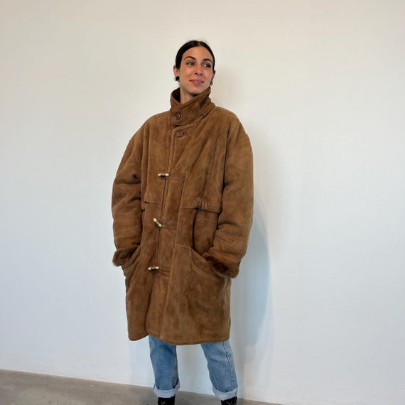 Original Shearling oversize con alamari / montone donna vintage / vintage Shearling / Shear coat marrone alamari / montone oversize marrone