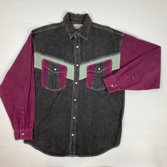 Purple colorblock denim Vintage 70s shirt vintage… - image 5