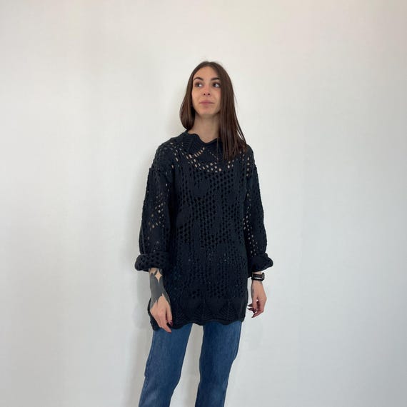 HANDMADE Pullover vintage 80s in lana blu/ pullover donna vintage fatto a mano / maglione Italiano vintage / maglione lana traforato vintage