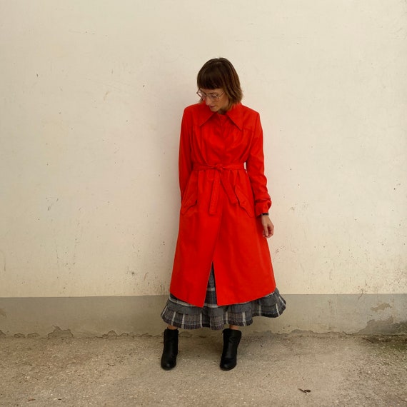 Strawberry RED coat Vintage 70s wool duster light