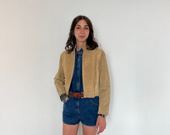 Giacca corta in suede vintage/ giacca donna scamosciata vintage / giacca corta in pelle / giacca corta camoscio / cropped suede jacket beige
