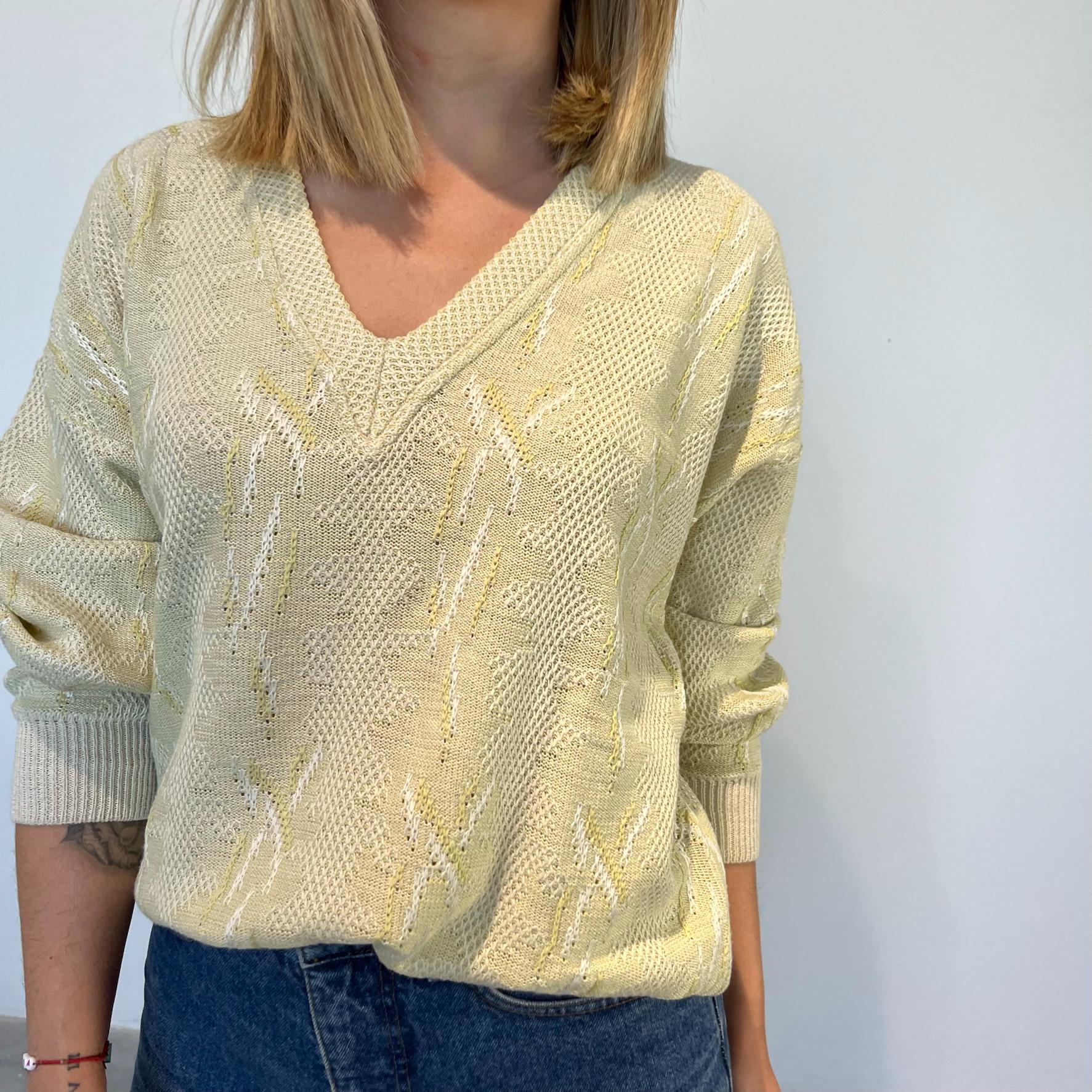 V-neck Oversized Yellow Sweater New 80s Vintage Women's Sweater