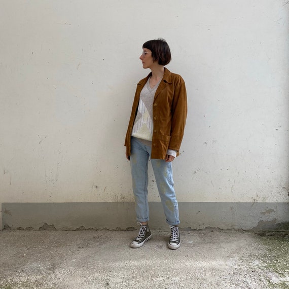 SUEDE Vintage jacket 70s /tan brown suede jacket /
