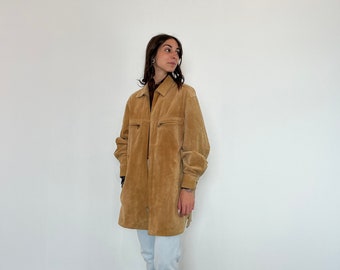 Giacca - Camicia in suede vintage 70s / Giacca donna in camoscio beige / giacca donna oversize in suede / giacca camicia vintage scamosciata
