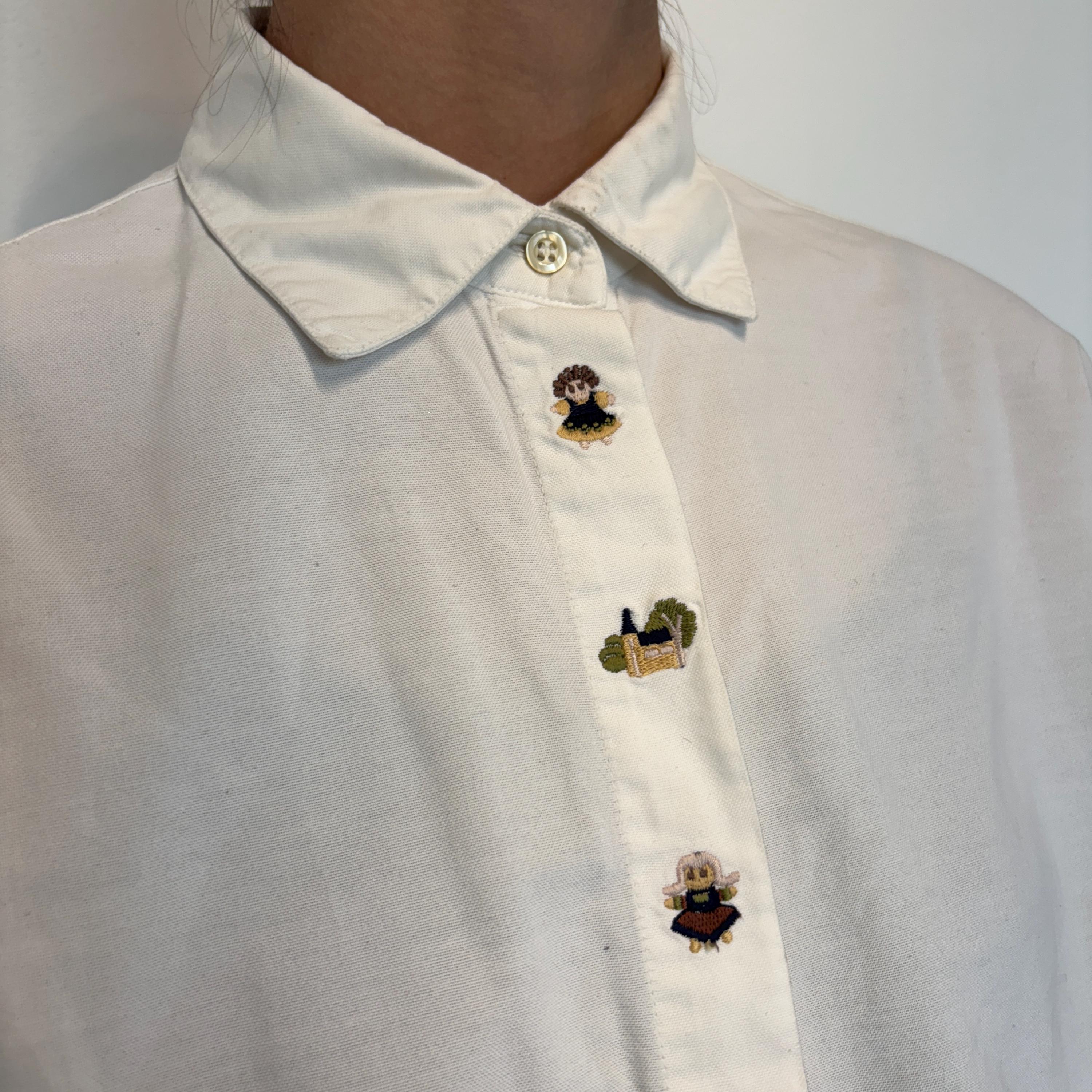 100%コットン 80年代ヴィンテージホワイト刺繍シャツ / ヴィンテージ 