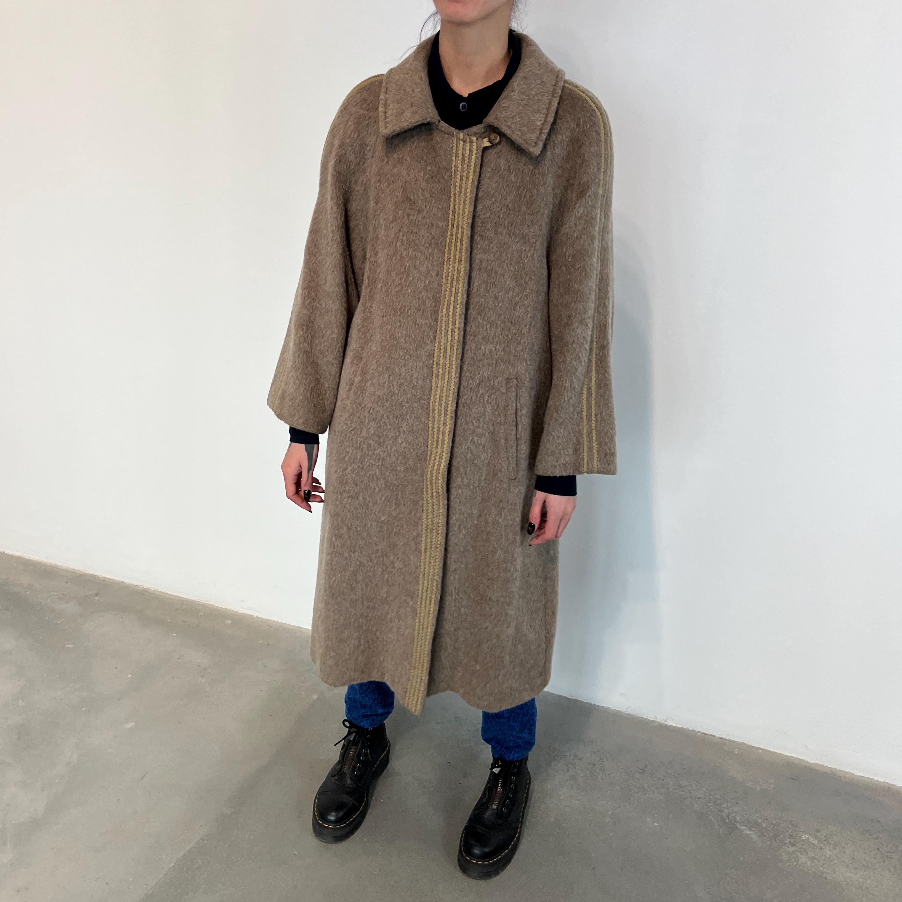 [Vintage] 90s asymmetry wool-Coat 日本製 S - 90% LAMA Hair Coat / Vintage Llama Coat / Vintage Alpaca