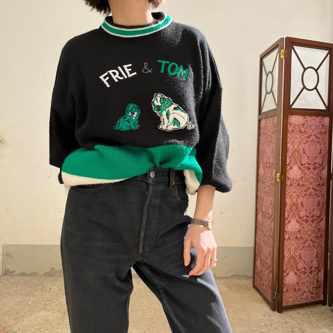 Frie & Tom Maglione invernale vintage / maglione vintage frie and tom in lana  / pullover donna in lana vintage / Maglione cartoni animati, foto 1 di 5