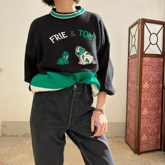 Frie & Tom Maglione invernale vintage / maglione vintage frie and tom in lana / pullover donna in lana vintage / Maglione cartoni animati