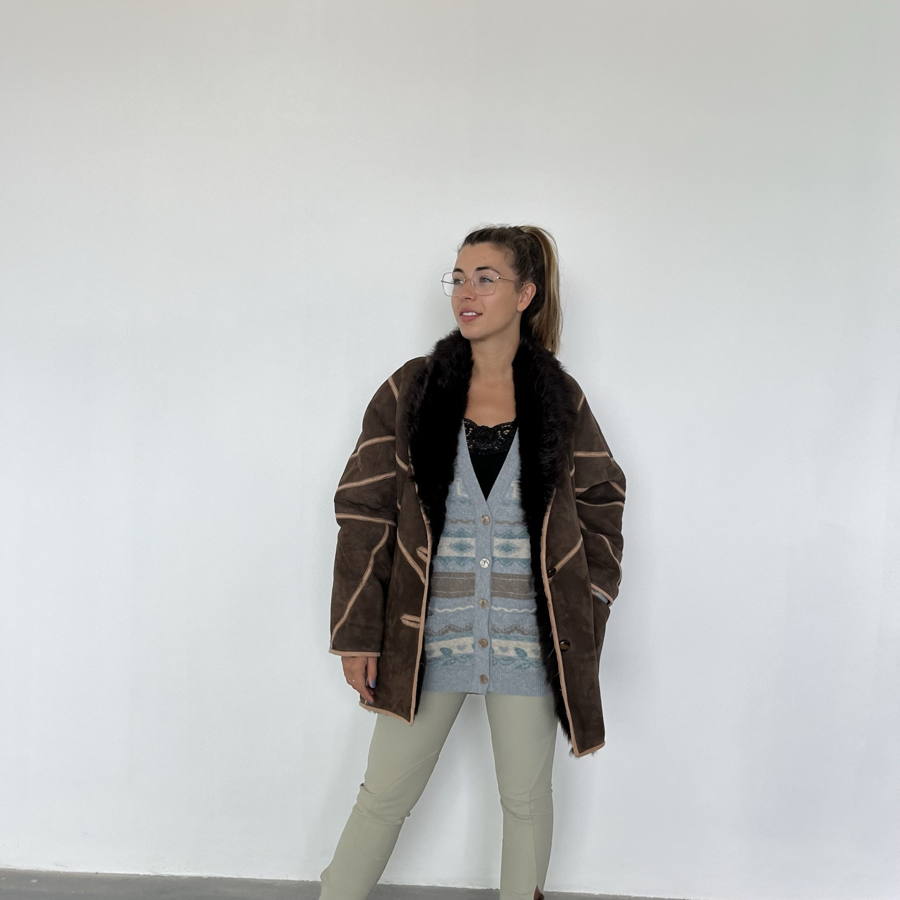 Original vintage 80s shearling / vintage women's shearling coat / original heavy women's shearling / vintage brown leather women's shearling