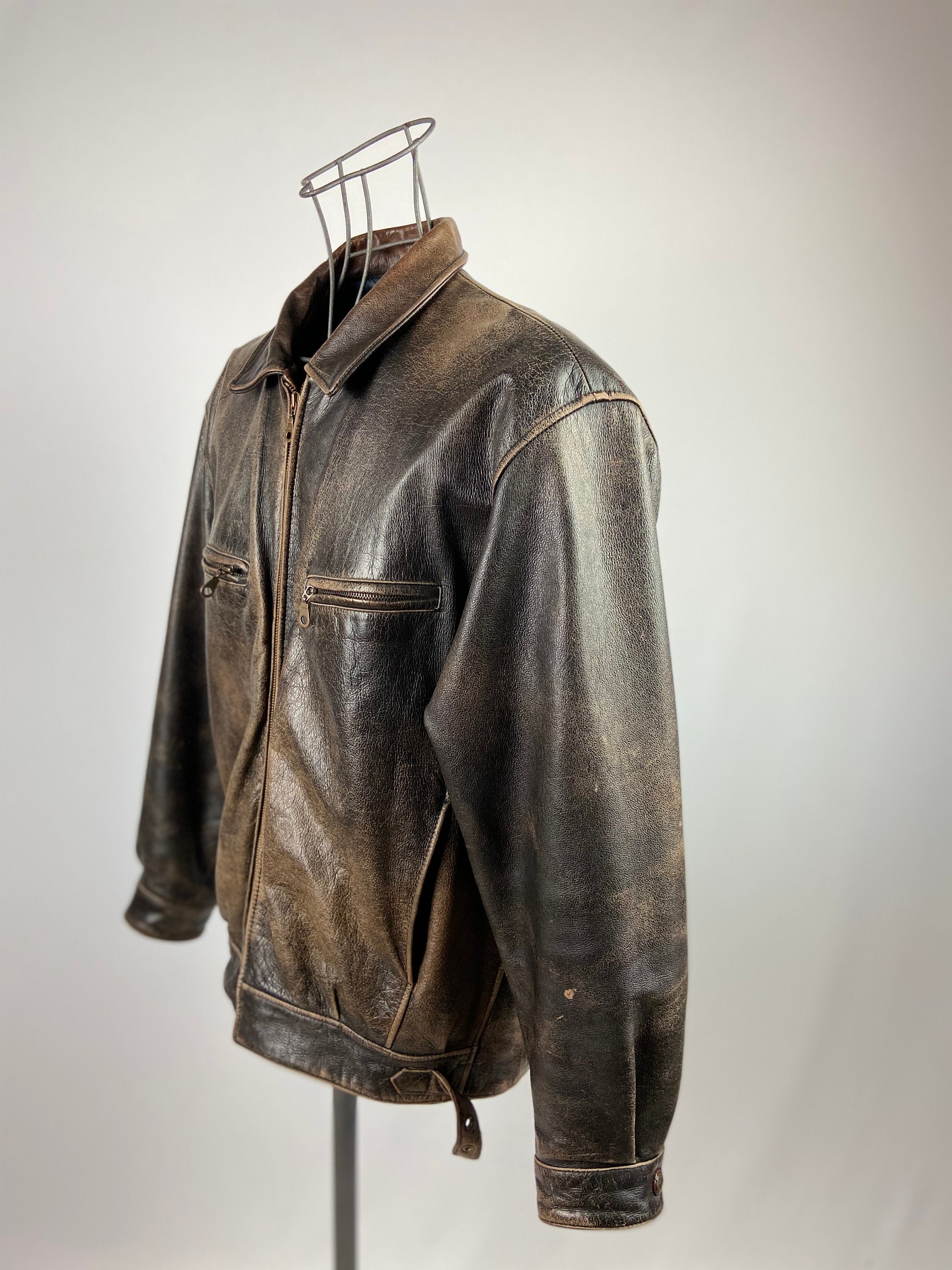80s Vintage Liberty Leather Jacket, Styled in Italy, Brown Leather Jacket  Model Biker Jacket Men's Skin Effect Distressed - Etsy