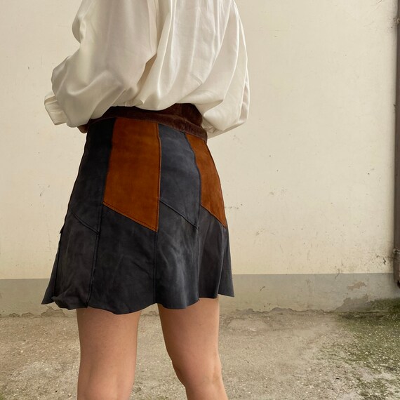 Vintage leather skirt and suede  vintage leather miniskirt  suede miniskirt  vintage leather miniskirt 80s short leather skirt S
