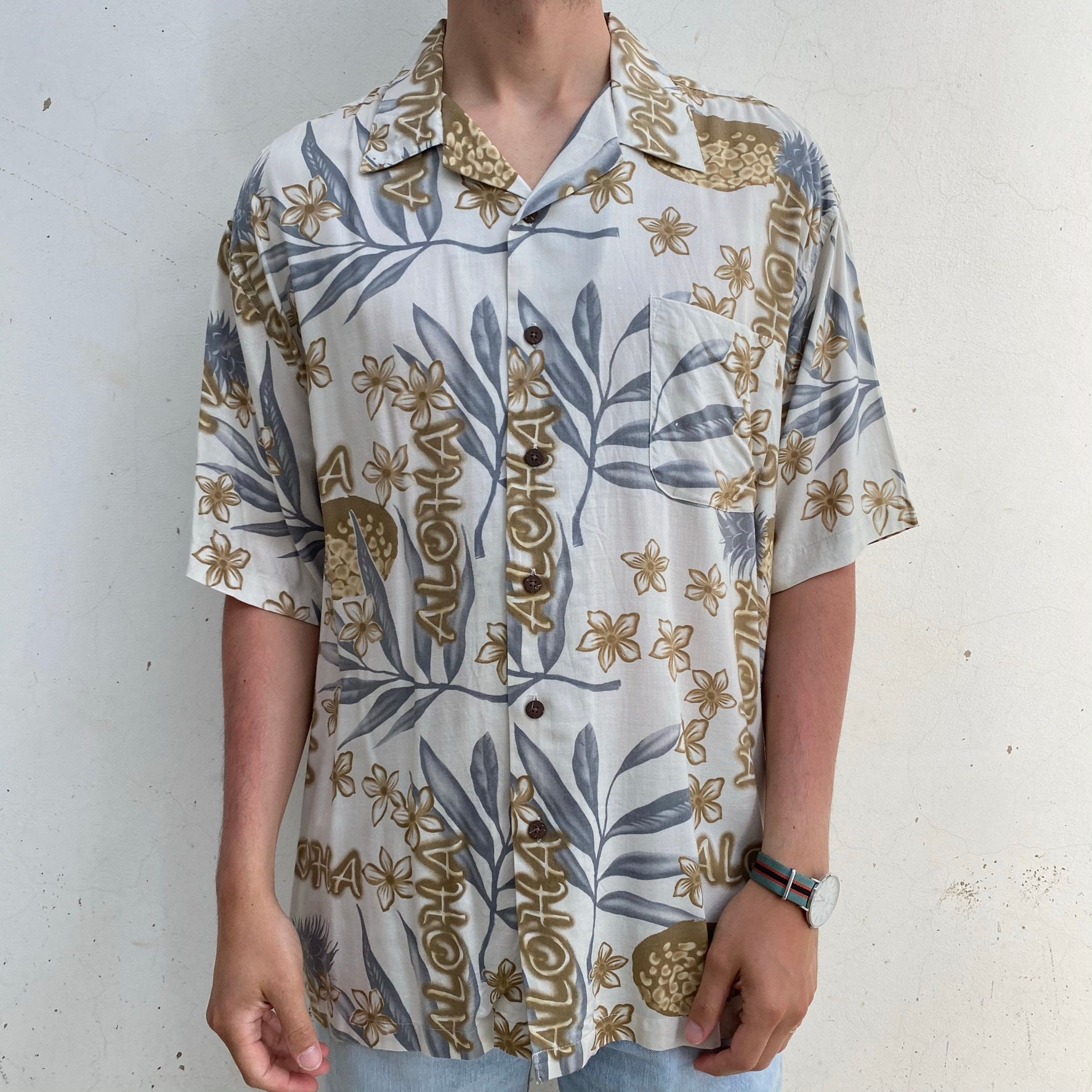 ALOHA Hawaiian Shirt / 90s Vintage Men's Shirt / Vintage