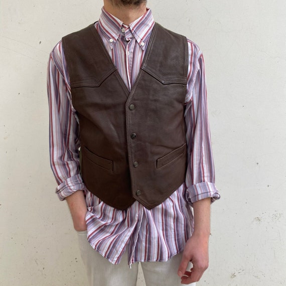 Gilet cuir et tissu gilet homme cuir vintage gilet cuir