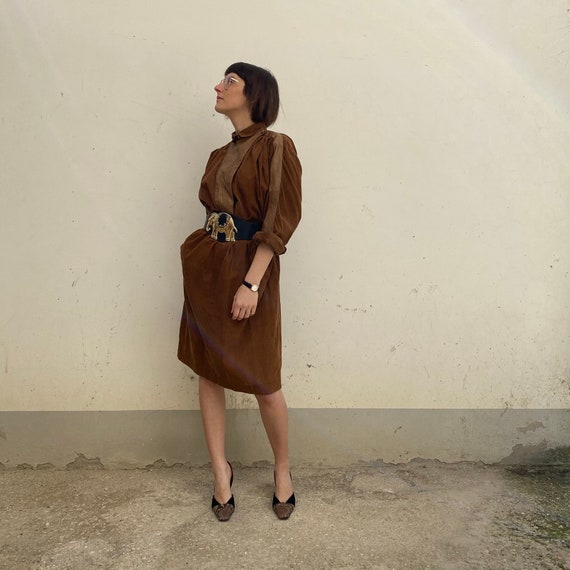 Velvet 70s Brown Vintage Dress / Brown Ribbed Velvet Dress / - Etsy UK