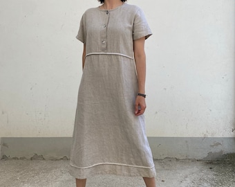 100% LINEN Vintage dress / women&#39;s summer linen dress / women&#39;s long linen dress / linen summer dress / beige long summer dress