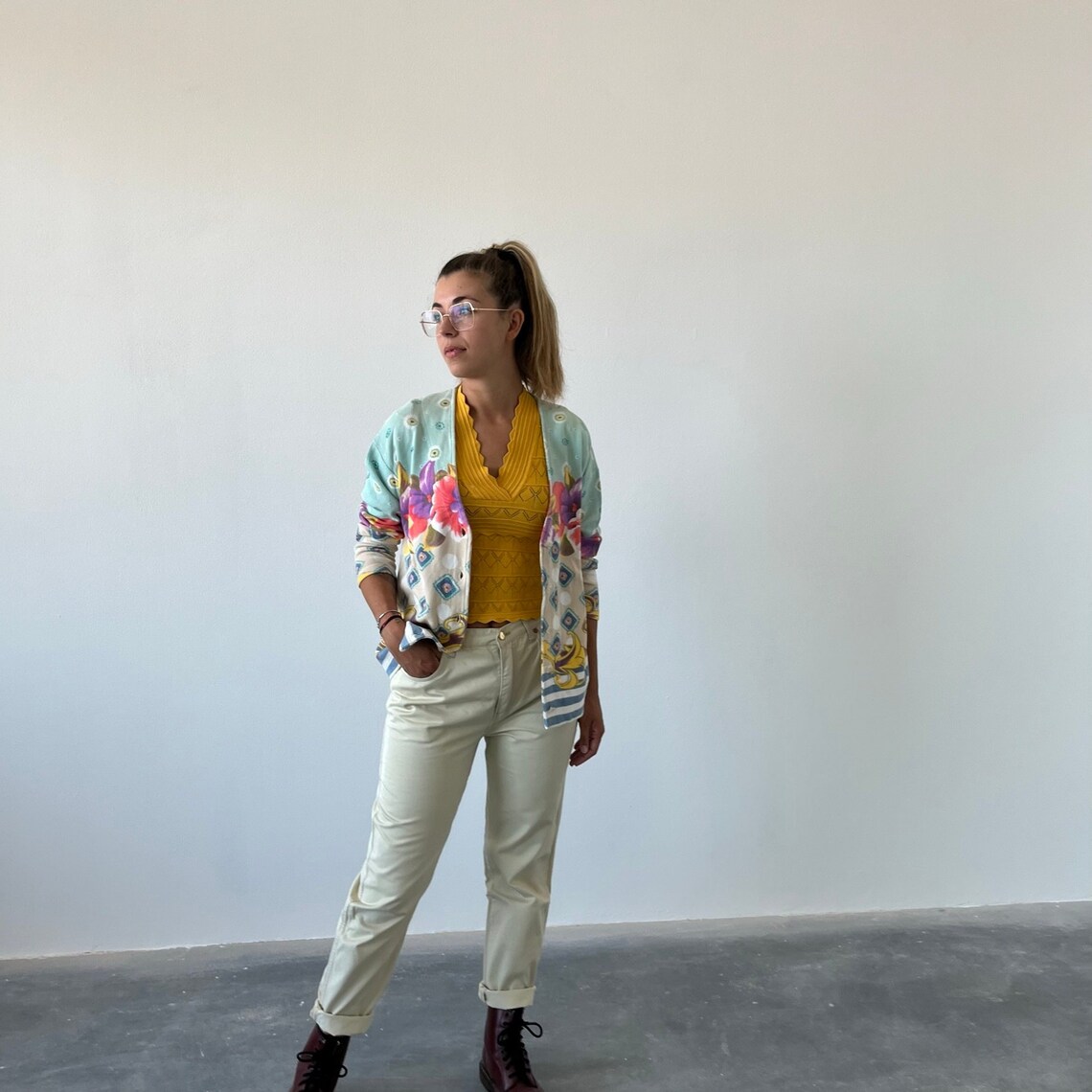 100% cotone Cardigan vintage / cardigan donna vintage a fiori / cardigan vintage cotone / cardigan in cotone a fioria / maglia fantasia, foto 1 di 5