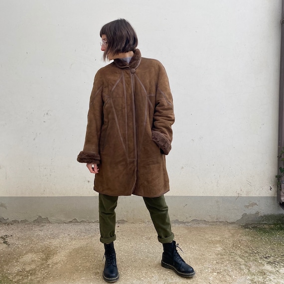 Vintage 80s sheepskin shearling / vintage brown s… - image 2