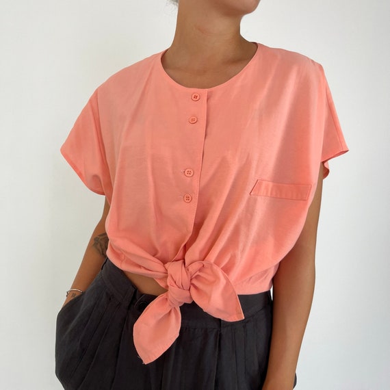 Rosa blusa estiva vintage 90s / camicia donna vintage estiva / camicia donna da annodare vintage / blusa vintage estiva / blusa con nodo