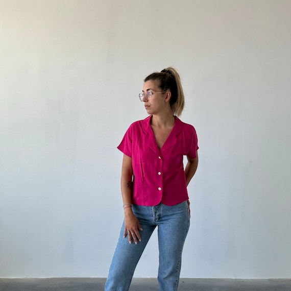 Fuxia blusa estiva vintage 70s / camicia donna vintage estiva fuxia / camicia donna boxy vintage / blusa vintage estiva fuxia / blusa corta