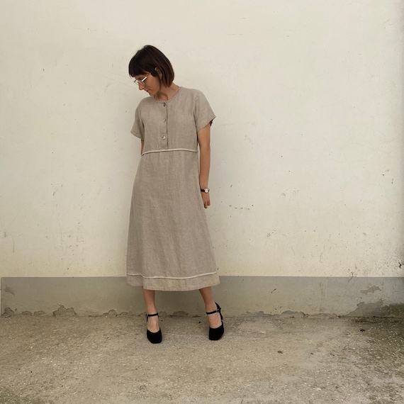 100% LINEN Vintage dress / summer linen dress / l… - image 1