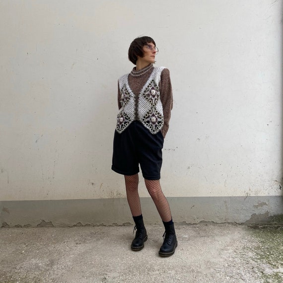 Pullover gilet vintage / maglione effetto spugna e gilet effetto neve / pullover vintage 80s crop / Maglione vintage donna corto a gilet