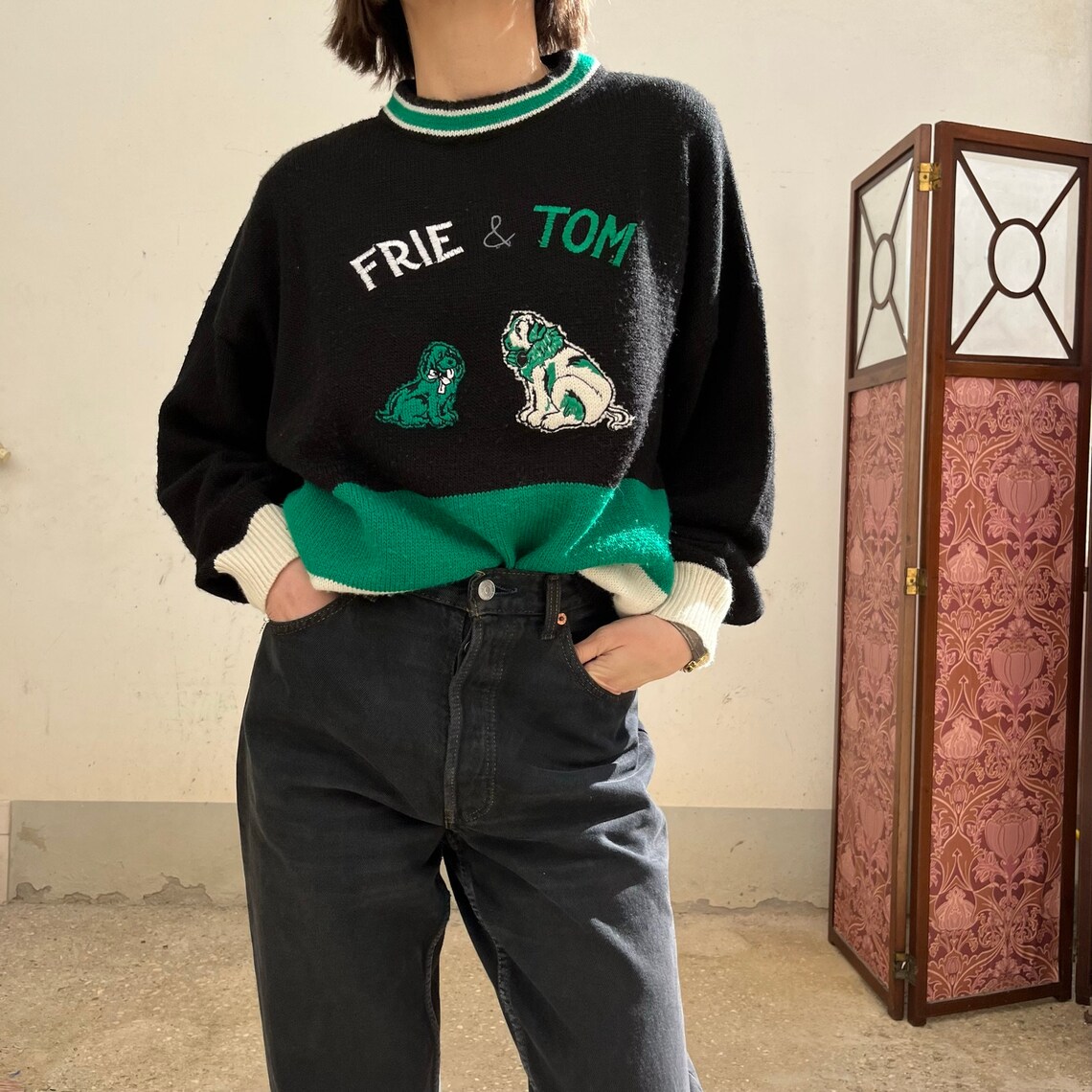 Frie & Tom Maglione invernale vintage / maglione vintage frie and tom in lana  / pullover donna in lana vintage / Maglione cartoni animati, foto 3 di 5