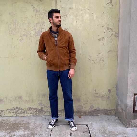 1970s vintage SUEDE LEATHER Vintage tan brown men'