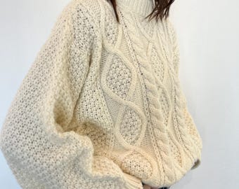 Weißer Vintage 80er Pullover / Weißer Vintage DamenPullover / Vintage Handgemachter DamenPullover / Weißer Vintage Gehäkelter Damenpullover