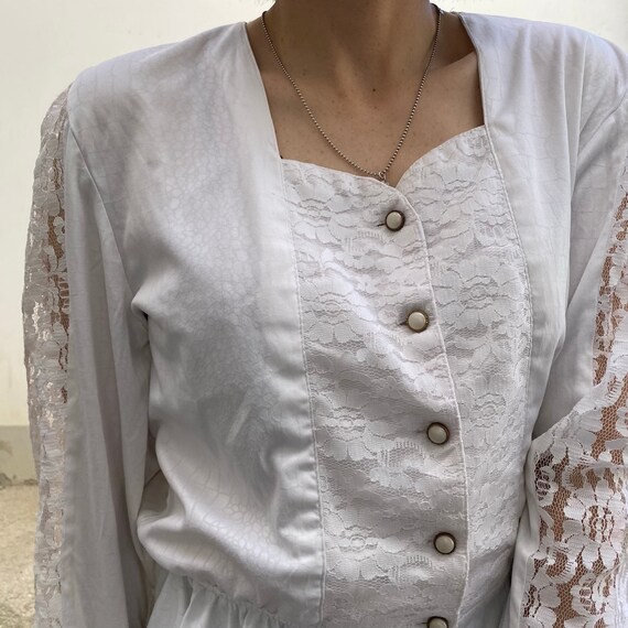 LACE vintage 80s blouse / white vintage women's s… - image 5