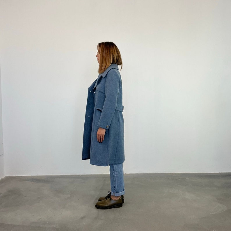 70s vintage blue coat / Vintage light blue coat / Vintage women's wool coat / Long A line vintage coat / Vintage women's coat image 5