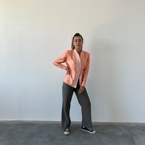 SETA Blusa vintage 70s con pizzo / camicia donna vintage seta e pizzo/ camicia donna vintage con spalline /blusa elegante vintage cipria s/m