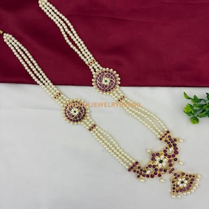 Bharatanatyam Pearl Kemp Pendant Haram: South Indian Temple Dance Necklace