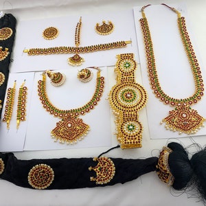 Kemp Stone Bharatanatyam Schmuck Set: Mango Design Tempeltanz Schmuck