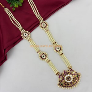 Bharatanatyam Jewelry Set | Kemp Stone Temple Necklace with Earrings | South Indian Classical Dance Jewelry | Arangetram Temple Jewelry