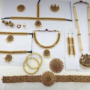 Bharatanatyam Dance Schmuck Set: Indischer Tempelschmuck, Kemp Stein