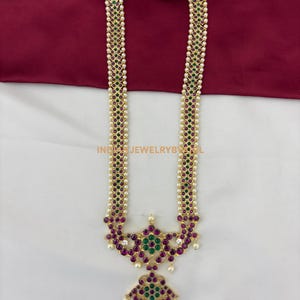 Kemp Long Haram | Bharatanatyam Dance Necklace | Temple Jewelry | Arangetram Jewelry