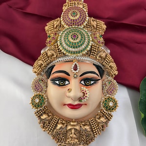 Varalakshmi Face with Crown & Jewelry | Goddess Lakshmi Face for Vratham Pooja | Varamahalakshmi Festival Decor | Hindu Deity Idol