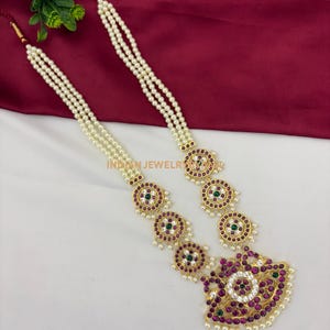 Kemp Long Haram | Bharatanatyam Dance Necklace | Temple Jewelry | Arangetram Jewelry