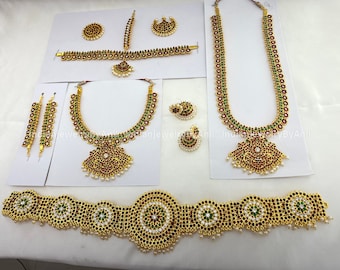 Bharatanatyam Jewelry Set: Indian Temple Dance Costume, Arangetram Necklace Headset