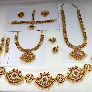 Bharatanatyam Jewellery Set | Indian Temple Dance Jewelry | Kemp Stone Traditional Jewelry for Classical Performance.