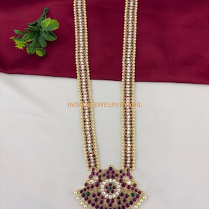 Bharatanatyam Jewelry Set Silver | Kemp Temple Dance Necklace with Earrings | South Indian Classical Jewelry
