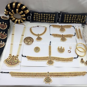 Kemp Stone Bharatanatyam Jewelry Set: Temple Dance Necklace, Anklets, Bangles