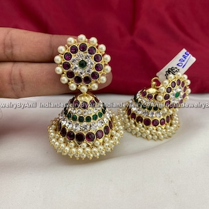 Bharatanatyam Big Kemp Jhumki Earrings | Traditional Temple Jhumka for Bharatanatyam, Kuchipudi, Weddings | Classical Dance Jewelry